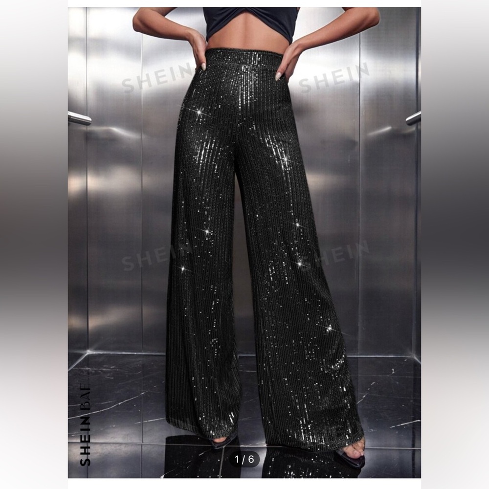 SHEIN | High Waist Sequin Wide Leg Pants